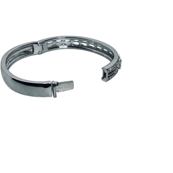Nadri Silver Tone And Clear Crystal Hinged Bangle Bracelet (5946) - Picture 7 of 7